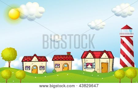 Illustration d'un village avec une tour