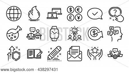 Ranking, Messages And Globe Line Icons Set. Secure Shield And Money Currency Exchange. Feedback, Tea