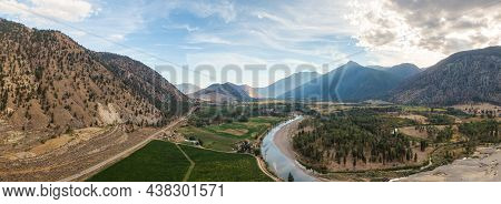 Aerial View Of Scenic Road, Hwy 3, In The Valley Around The Canadian Mountain Landscape. Near Osoyoo