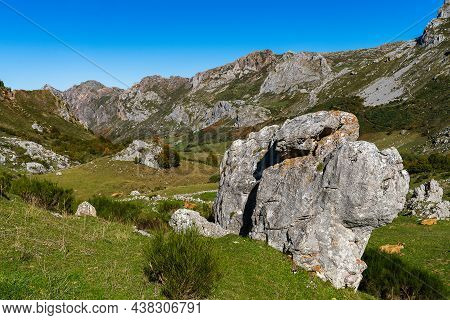 Autumn Landscape In The Town Of Valle De Lago In Somiedo, Asturias. Spain