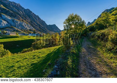 Autumn Landscape In The Town Of Valle De Lago In Somiedo, Asturias. Spain