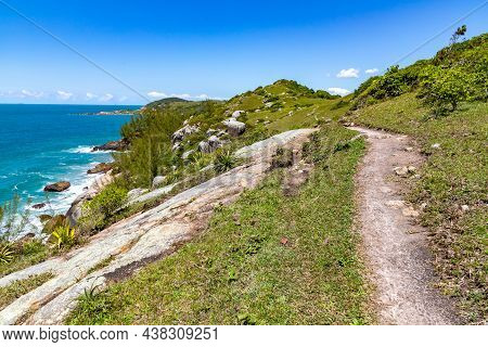 Trail With Cliffs Vegetation,  Waves And Rocks