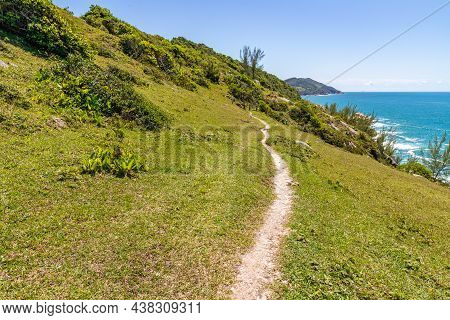 Trail With Cliffs Vegetation,  Waves And Rocks