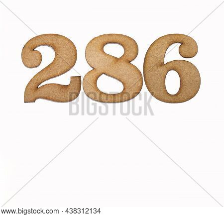Number 286 In Wood, Isolated On White Background