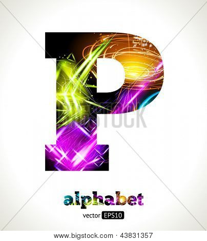 Vector Customizable Light Effect Alphabet. Design Abstract Letter P.