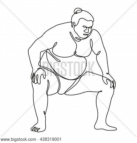Continuous Line Drawing Illustration Of A Sumo Wrestler Or Rikishi In Fighting Stance Side View Done