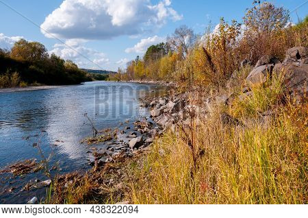 Autumn Landscape: The Khor River Near The Village Of Khor Of The Khabarovsk Territory Of Russia