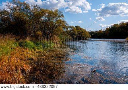 Autumn Landscape: The Khor River Near The Village Of Khor Of The Khabarovsk Territory Of Russia