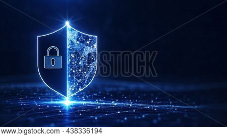 Data Protection Is A Concept In Cybersecurity And Privacy Technologies. There Is A Shield On The Lef