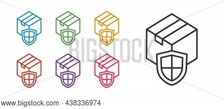 Set Line Delivery Security With Shield Icon Isolated On White Background. Delivery Insurance. Insure