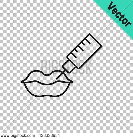 Black Line Lip Augmentation Icon Isolated On Transparent Background. Hyaluronic Acid Lips Injection.
