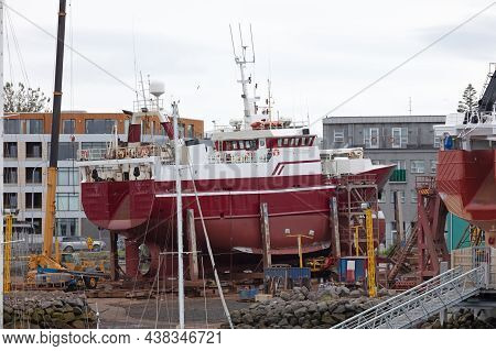 Large Fishing Vessel In A Dry Dock, Reykjavik, Iceland