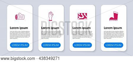 Set Waterproof Rubber Boot, Wooden Beam, Protective Gloves And Log. Business Infographic Template. V