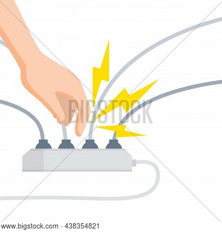 Electric Shock And Short Circuit. Safety Precautions. Hand Touches Broken Socket. High Voltage. Dang