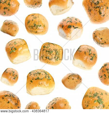 Traditional Ukrainian Buns (pampushky) Falling On White Background