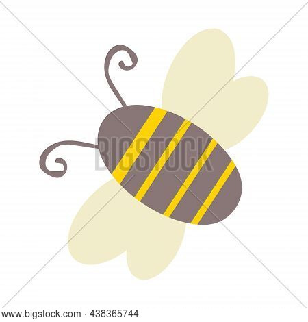 Cute Bee Drawn In Simple Primitive Doodle Style. Naive Flat Vector Illustration Isolated On White Ba