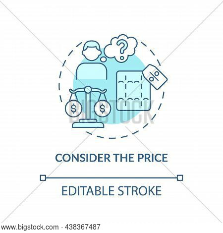 Consider The Price Blue Concept Icon. Choosing Mattress Abstract Idea Thin Line Illustration. Invest