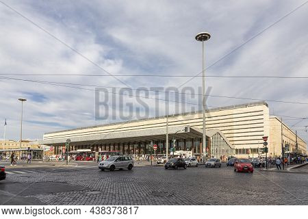 Rome, Italy - August 5, 2021: Train Station Termini Rome  With Parking Lot For Busses.