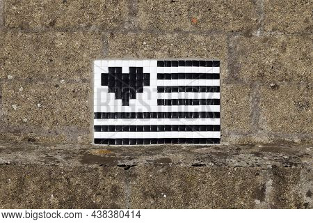 Breton Flag Made In Mosaic With A Heart Replacing The Ermines.