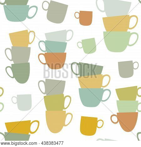 Coffee Mug Seamless Pattern. Vector Wallpaper Design