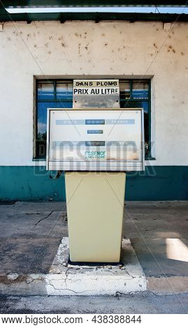 Old Gas Station In France With Text Essence Sans Plomb Translated As Unleaded Petrol