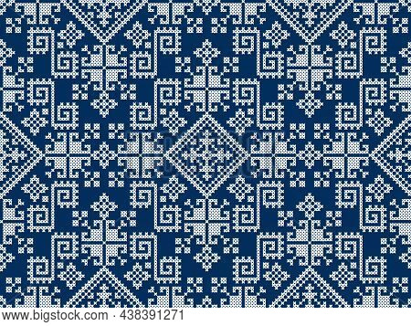 Zmijanjski Vez Embroidery Style Vector Seamless Pattern - Textile Or Fabric Print Ispired By Cross-s