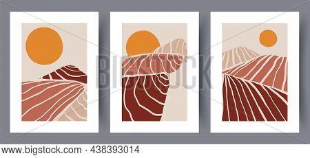 Scandinavian Abstract Vector Print Set. Minimalistic Abstract Wall Art Background For Print. Scandin