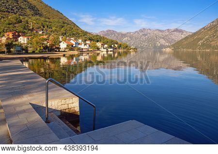 Beautiful Mediterranean Landscape On Sunny Autumn Day.  Montenegro, Adriatic Sea. View Of  Bay Of Ko