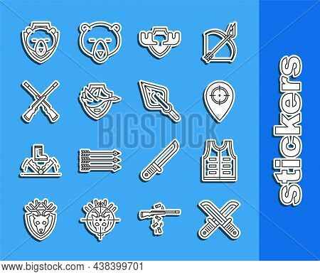 Set Line Crossed Hunter Knife, Hunting Jacket, Place, Moose Horns On Shield, Flying Duck, Two Crosse