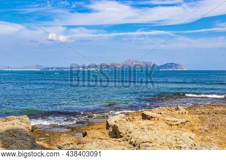 Beautiful Coast And Beach Landscape Panorama Can Picafort Mallorca Spain.