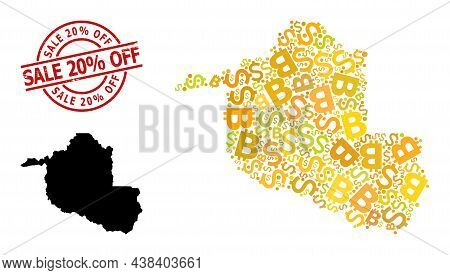 Textured Sale 20 Percent Off Stamp, And Finance Mosaic Map Of Rondonia State. Red Round Stamp Seal I