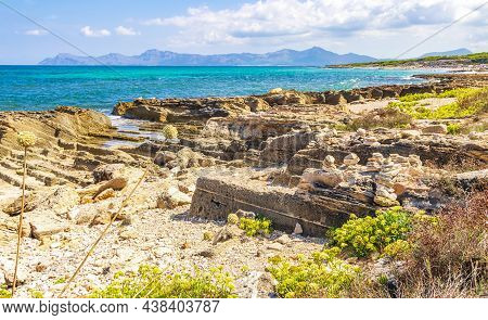Beautiful Coast And Beach Landscape Panorama Can Picafort Mallorca Spain.