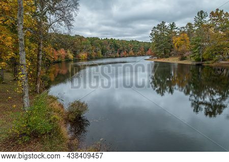 A View Looking At Byrd Lake At The Cumberland Mountain State Park With The Trees Changing To Bright 