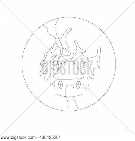 Monochrome Winter Shelter Fir Tree Round Art Design Stock Vector Illustration For Web, For Print