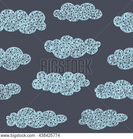 Dark Seamless Scrabbled Clouds Pattern. Vector Wallpaper Design
