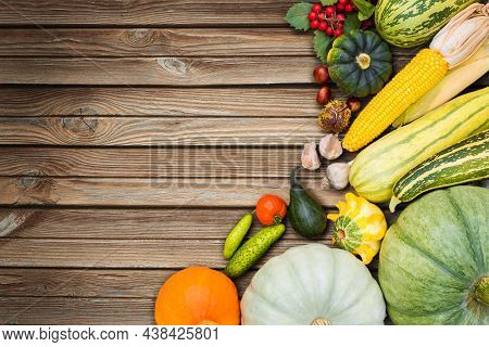 Fresh Harvest Vegetables On Wooden Background Flat Lay Natural Light
