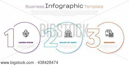 Set Line Unboxing, Warehouse And Cardboard With Calendar. Business Infographic Template. Vector