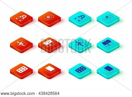 Set Pills In Blister Pack, Pillow, Heart Rate, Domino, Hearing Aid And Sport Expander Icon. Vector