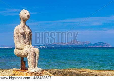 Sculpture Coast And Beach Landscape Panorama Can Picafort Mallorca Spain.