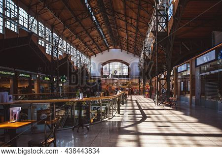 Budapest, Hungary - October, 2018: Interior Of The Batthyany Square Market Hall, Bomba Square Market