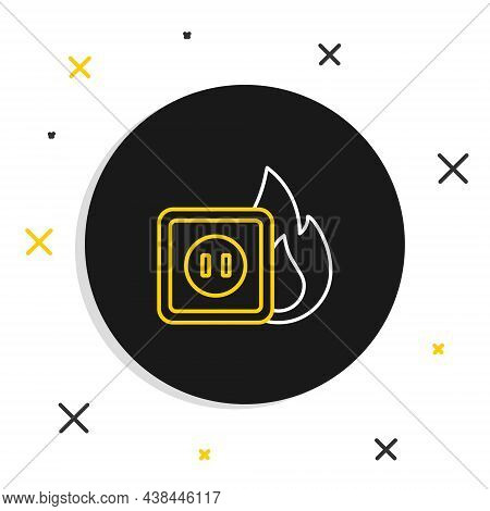 Line Electric Wiring Of Socket In Fire Icon Isolated On White Background. Electrical Safety Concept.