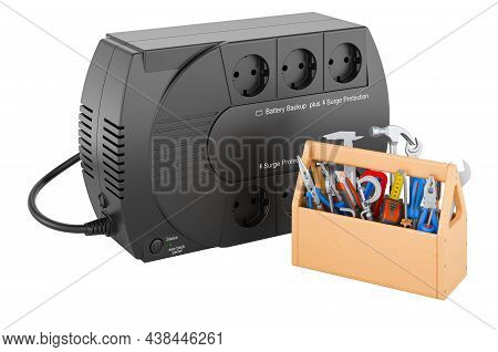 Uninterruptible Power Supply With Toolbox. Repair And Service Of Uninterruptible Power Supply, 3d Re