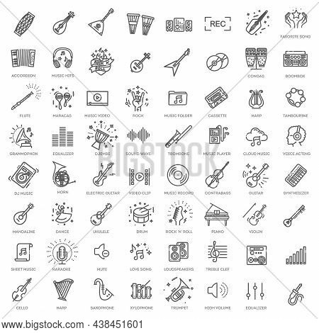 Music Web Icon Set - Outline Icon Set, Vector, Thin Line Icons Collection