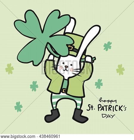 Happy St. Patrick's Day White Rabbit Cartoon Vector Illustration