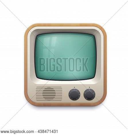 Retro Tv Screen Interface Icon Of Multimedia Or Television App Vector Design. Isolated Glass Monitor