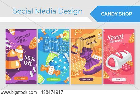 Candy Shop Social Media Design, Vector Illustration.