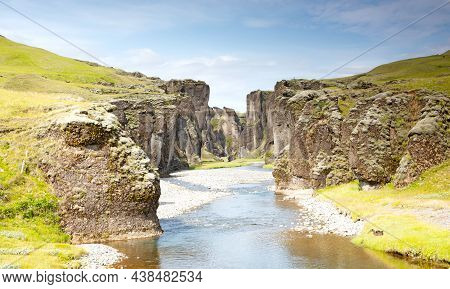 Green Fjaðrárgljúfur Canyon, Near Kirkjubæjarklaustur Village, South Coast Of Iceland