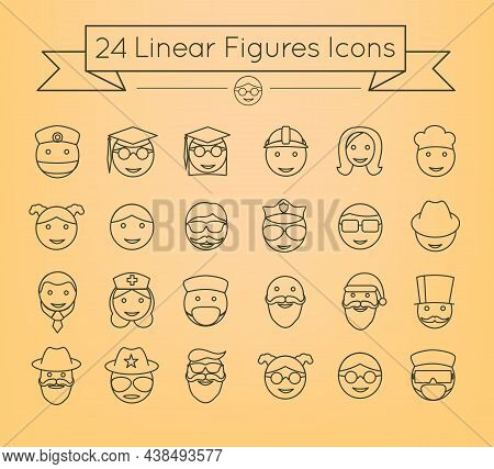 People Faces Linear Vector Icons On Yellow Background