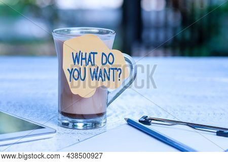Sign Displaying What Do You Want Question. Business Approach Say Or Write In Order To Ask Person Abo