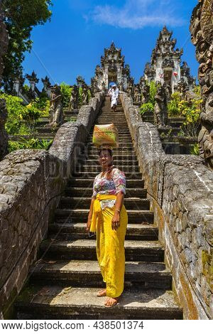 BALI INDONESIA - APRIL 27: Temple ceremony in Lempuyang on April 27, 2016 in Bali Island, Indonesia.
